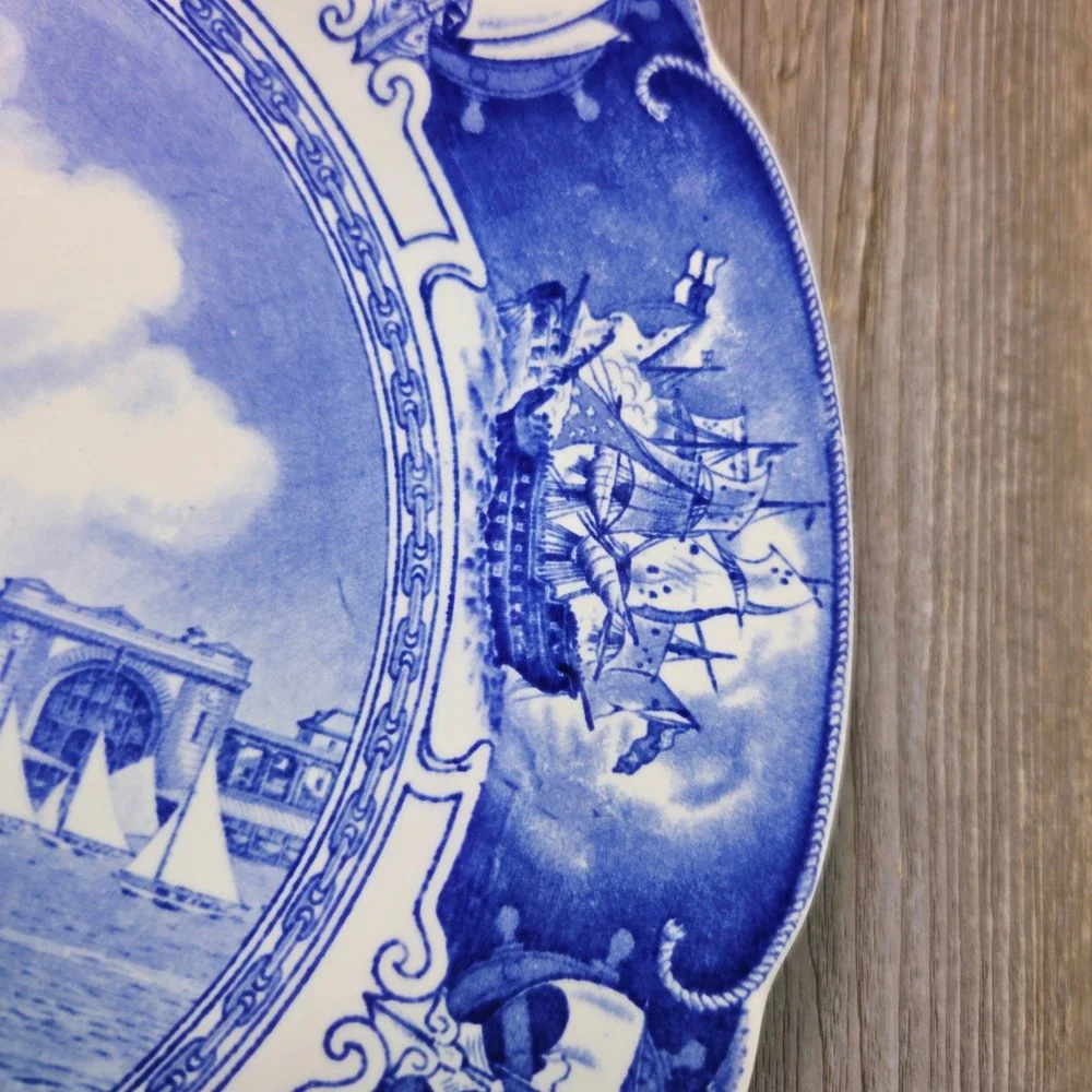 Wedgwood US Naval Academy Sailboat Drill Plate Blue White Transferware 10